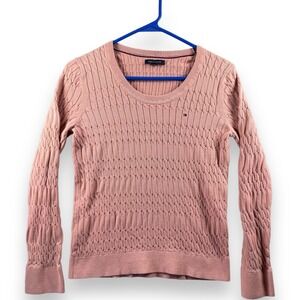 Tommy Hilfiger Womens Pink Scoop Neck Cable Knit Long Sleeve Sweater Small